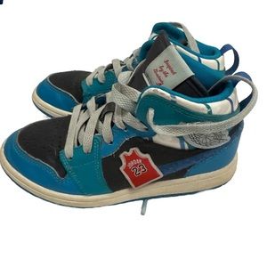 NIKE Air Jordan 1 Mid Kids 13C Black Aqua Blue Retro Basketball Shoe Streetwear